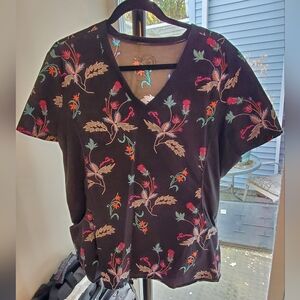 Floral Embroidered Black Blouse